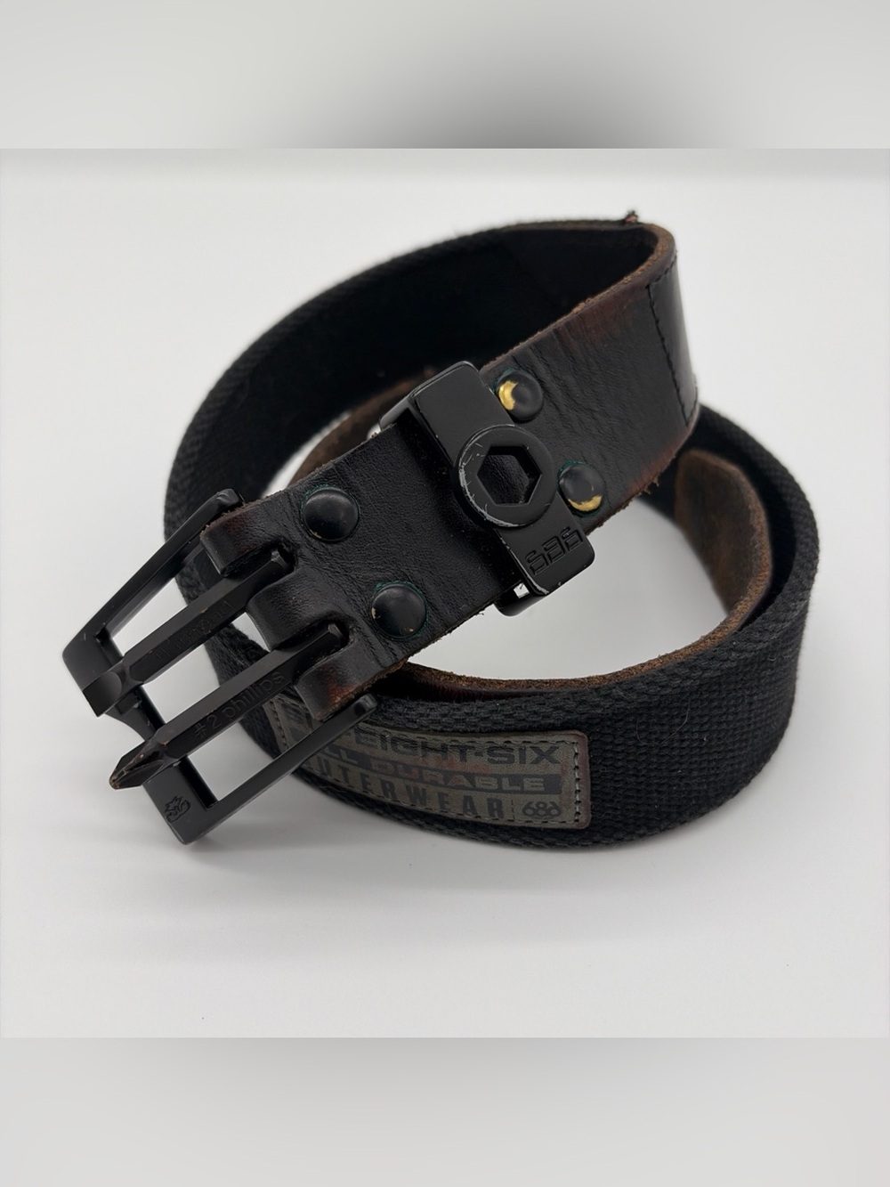 686 The Original Tool Belt (30"-34") - Brown Leather - Black Canvas Y2K